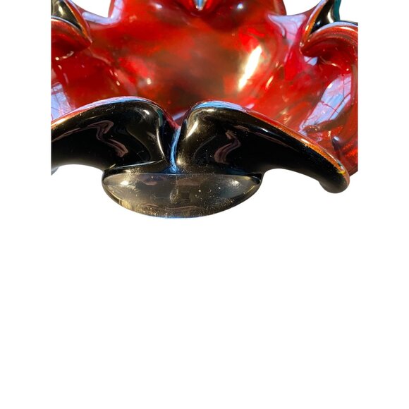 Handcrafted Murano Red & Black Art Glass Ashtray With Ruffled Edges And Gold Foi - Picture 4 of 10
